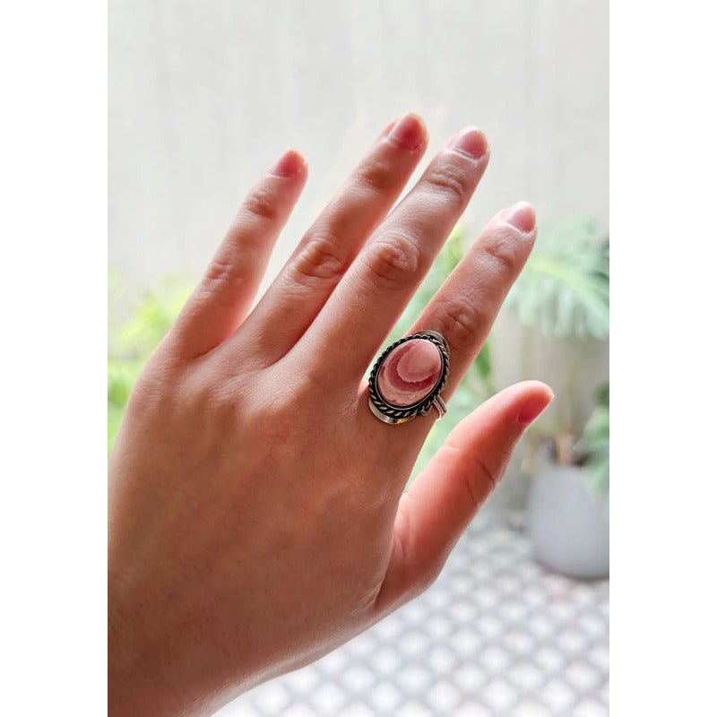 Anillo Regulable De Alpaca Con Rodocrosita Divina Existencia Rodocrosita Alpaca Ajustable
