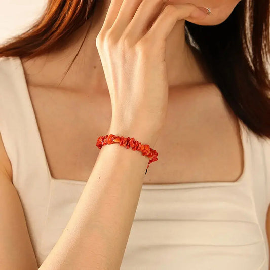 Pulsera De Piedras Naturales Coral Rojo - Vitalidad Pasión Coral Rojo 8 Cm 19 Cm