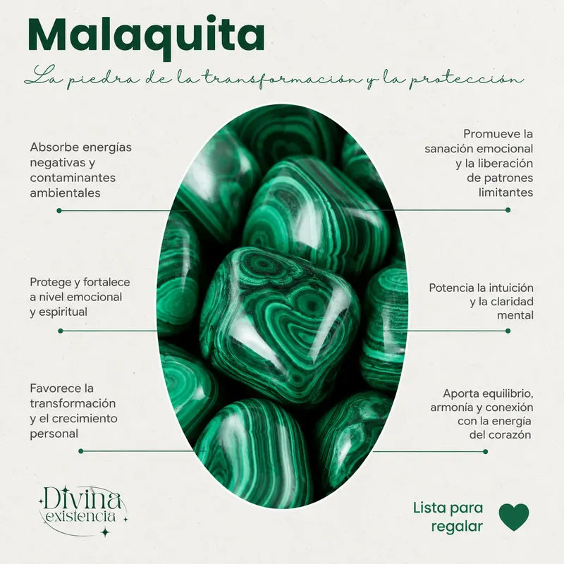 Pulsera De Piedras Naturales Energéticas Corazón Malaquita 8 Cm 18 Cm