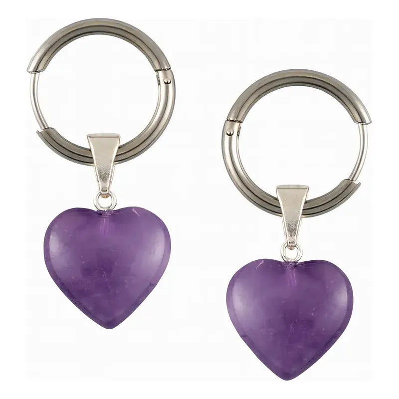 Aros Mujer De Amatista Piedra Natural Acero Quirúrgico Plata Amatista