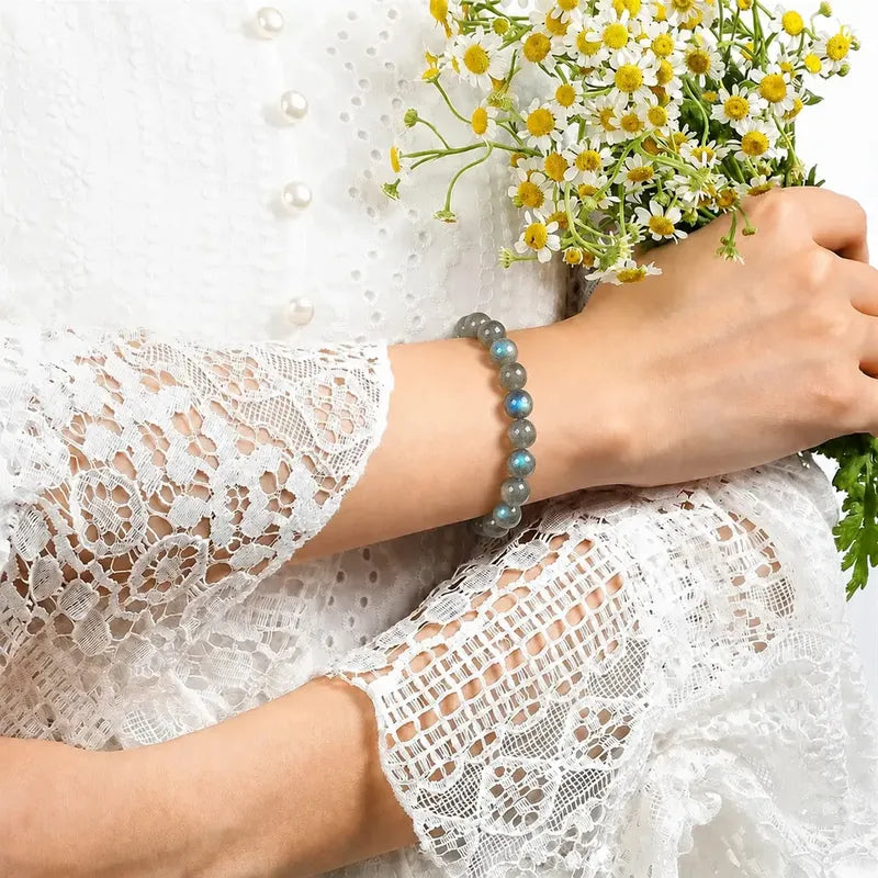 Pulsera De Piedras 100% Naturales 8 Mm. Pulida Elástica Labradorita Elástica 8 Cm 20 Cm