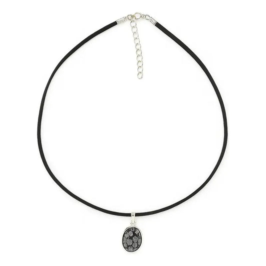 Collar Choker Gargantilla Piedras Naturales Soga Gamuza Obsidiana Nevada