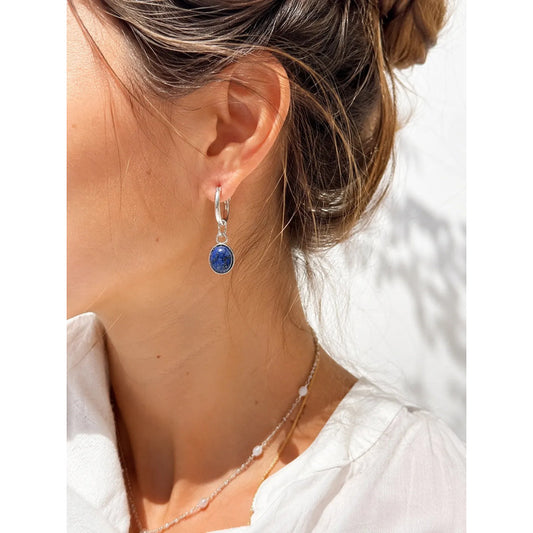 Aros Boho Piedra Natural Oval De Acero - Divina Existencia Lapis Lazuli