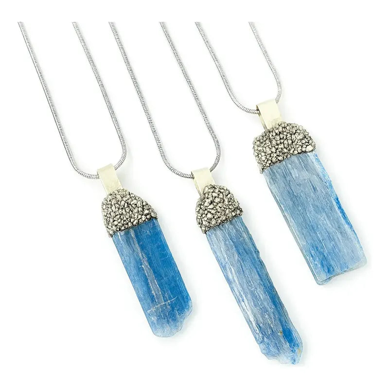 Collar Meditación Cianita Azul Alpaca Y Pirita Cianita Azul Pirita
