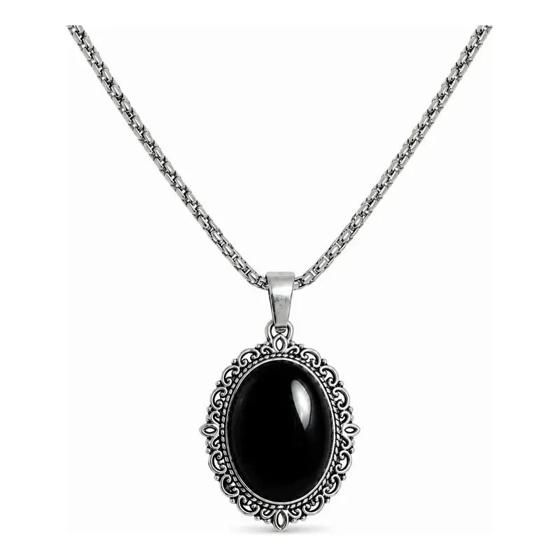Collar Protector Camafeo De Obsidiana + Cadena Acero Camafeo Obsidiana