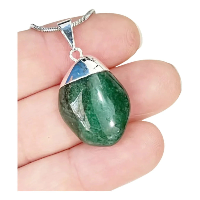 Collar Sanación Paz De Cuarzo Verde + Cadena De Acero Cuarzo Verde