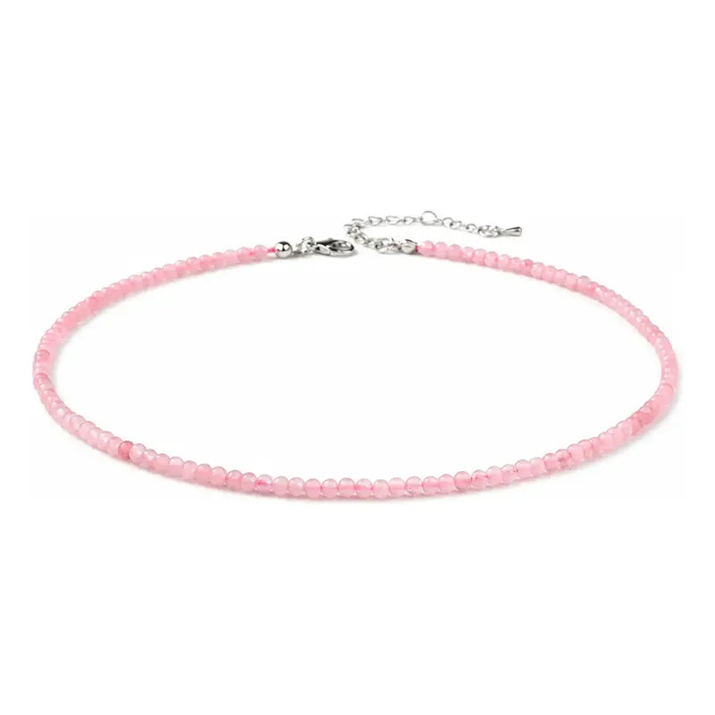 Collar Choker Mini Cuentas Piedras Naturales Delicado 40 Cm Cuarzo Rosa
