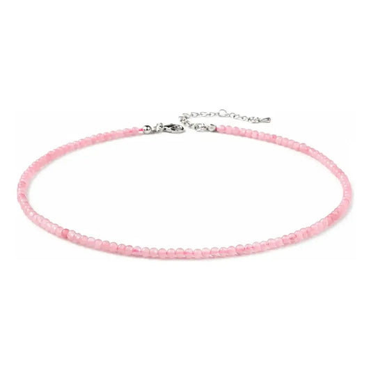 Collar Choker Mini Cuentas Piedras Naturales Delicado 40 Cm Cuarzo Rosa