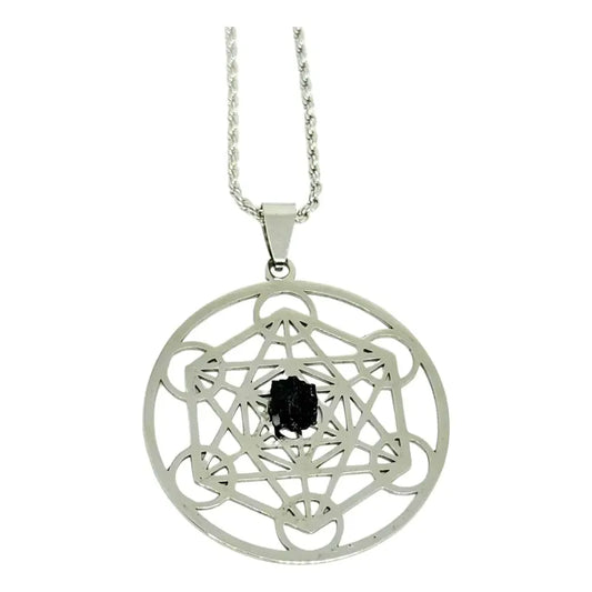 Collar Cubo De Metatron Con Turmalina + Cadena Metatron Turmalina