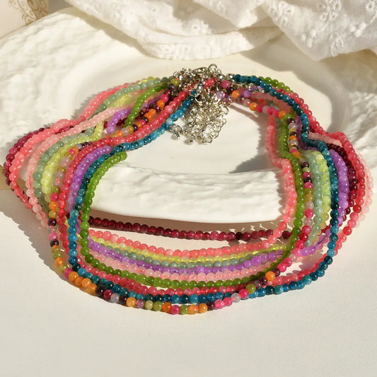 Collar Choker Mini Cuentas Piedras Naturales Delicado 40 Cm Mix Turmalinas Mini Esferitas De 3 Mm.