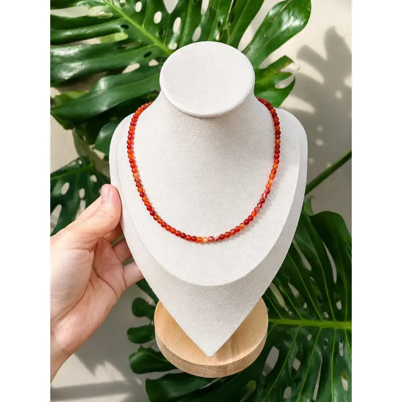 Collar Choker Mini Cuentas Piedras Naturales Delicado 40 Cm Cornalina