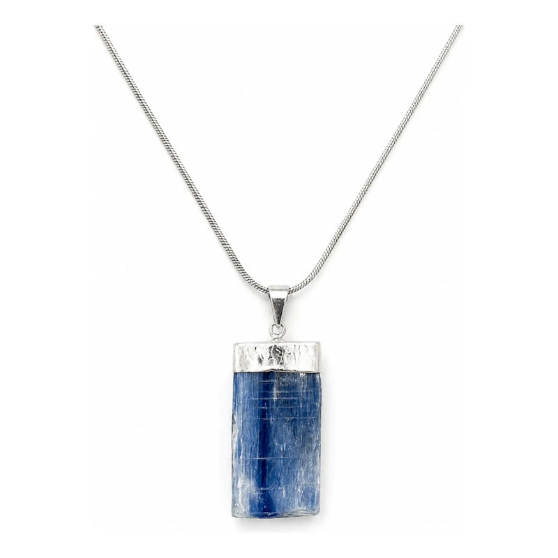 Collar Meditación - Piedra Cianita Azul Con Cadena De Acero Cianita Azul