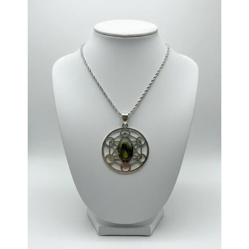 Collar Cubo De Metatron Grande Con Labradorita + Cadena Metatron Labradorita