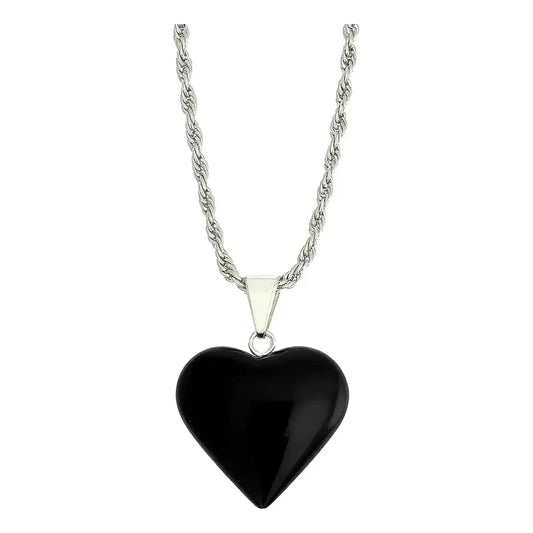 Collar Amor Corazón De Cristales Piedras Auténticas + Cadena Color Obsidiana