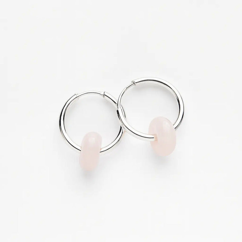 1 Par De Aros Argollas Con Dona Cuarzo Rosa Verde Obsidiana