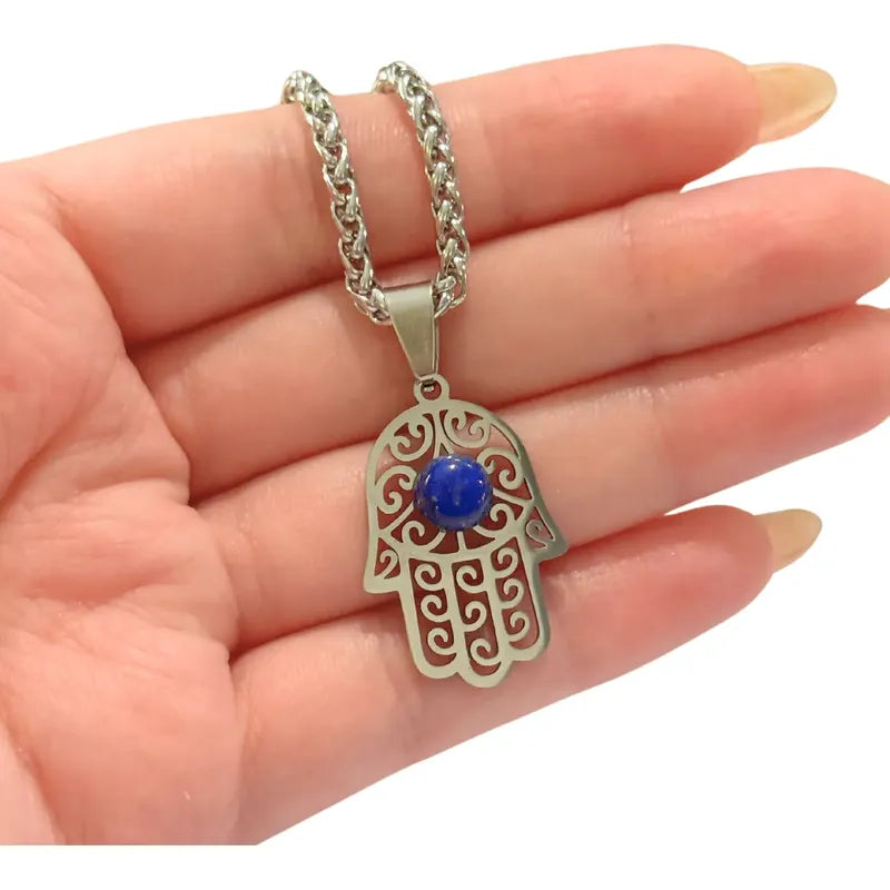 Collar Hamsa Mano Fátima Piedra Lapislázuli O Labradorita