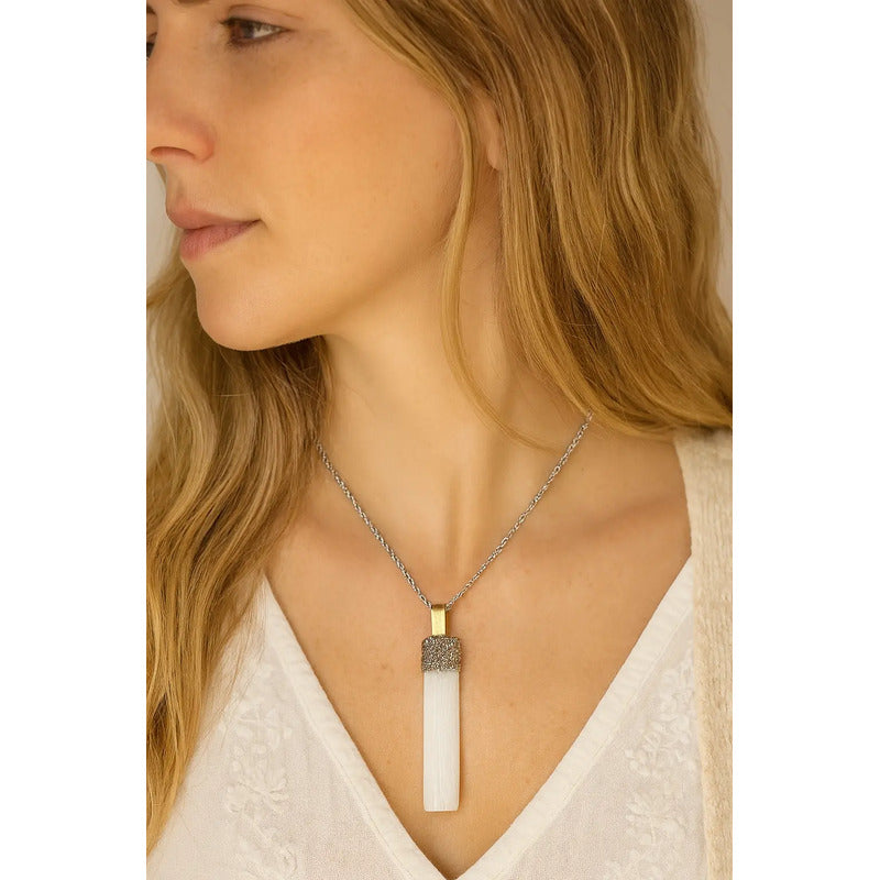 Collar  Pureza  Grande Barra De Selenita Y Pirita Con Cadena Barra De Selenita Grande