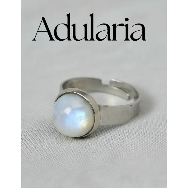 Anillo Piedras Naturales Adularia Regulable Acero Quirúrgico
