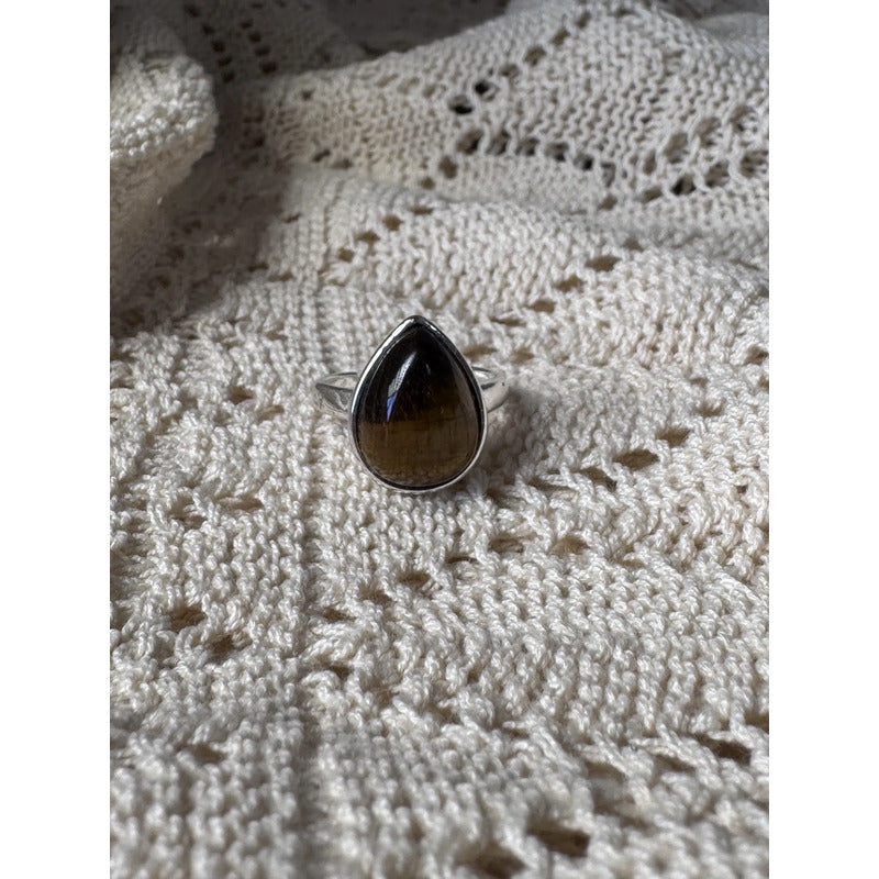 Anillo Mujer Piedras Naturales Baño De Plata Regulable Ojo De Tigre Regulable