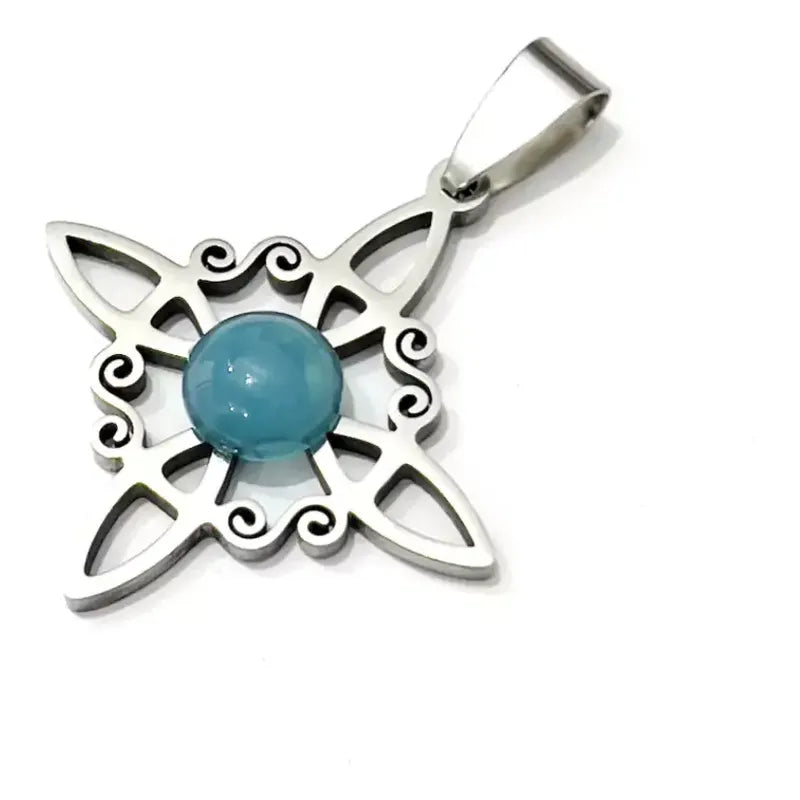 Collar Protección Nudo De Bruja Ágata Celeste Con Cadena