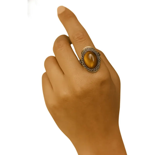 Anillo Regulable Ojo De Tigre En Alpaca  Divina Existencia Ojo De Tigre Unico Regulable