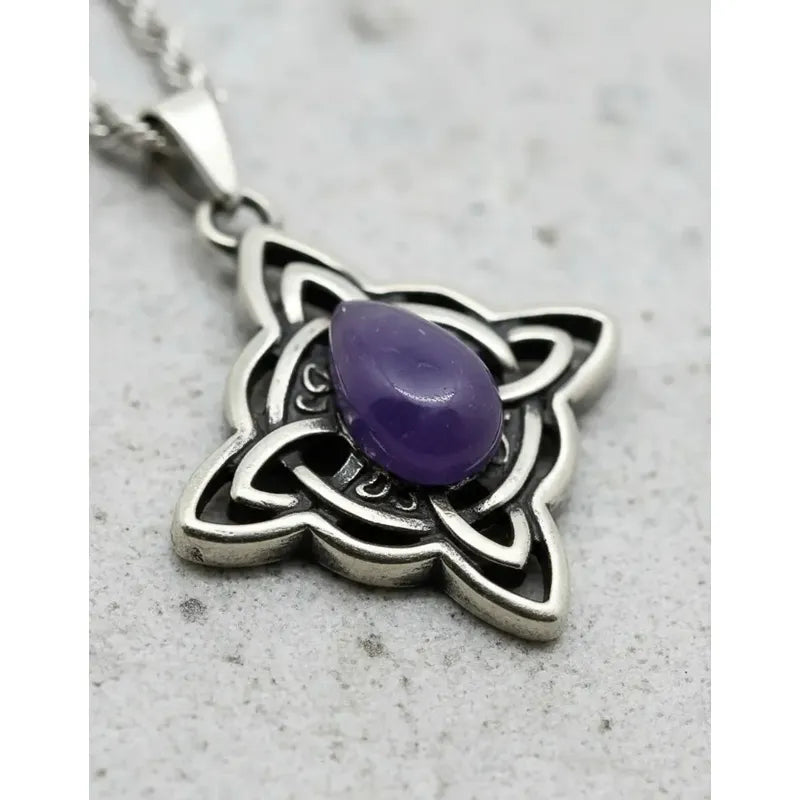 Collar Protección Nudo De Bruja Con Piedra Amatista Amatista