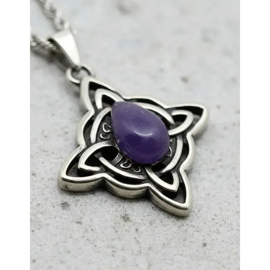 Collar Protección Nudo De Bruja Con Piedra Amatista Amatista