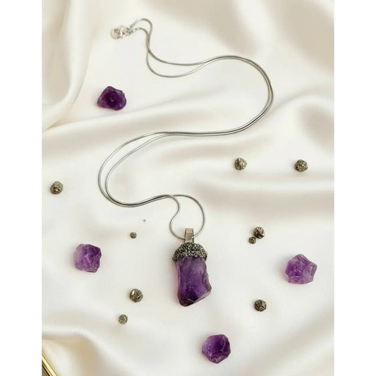 Collar Transmutación Punta De Amatista Con Pirita Y Cadena Punta De Amatista Con Pirita