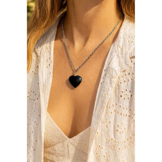 Collar Corazón Obsidiana Grande - Protección Corazón Obsidiana
