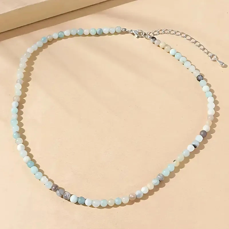 Collar Choker Mini Cuentas Piedras Naturales Delicado 40 Cm Amazonita