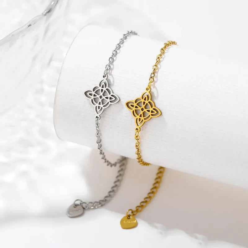 Pulsera Amuleto Acero Quirúrgico Nudo De Bruja Protectora Dorado 8 Cm 20 Cm
