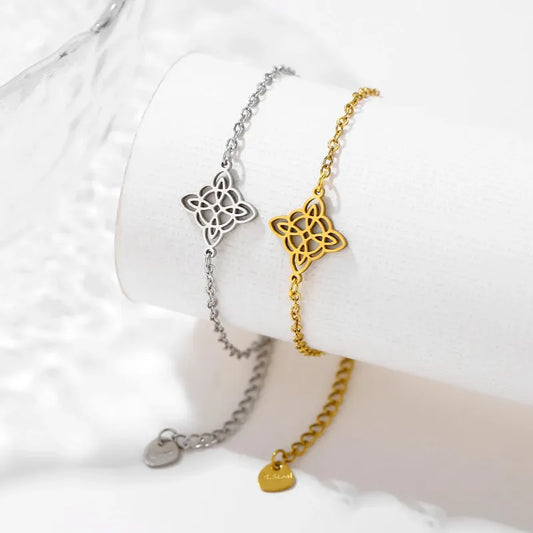 Pulsera Amuleto Acero Quirúrgico Nudo De Bruja Protectora Dorado 8 Cm 20 Cm