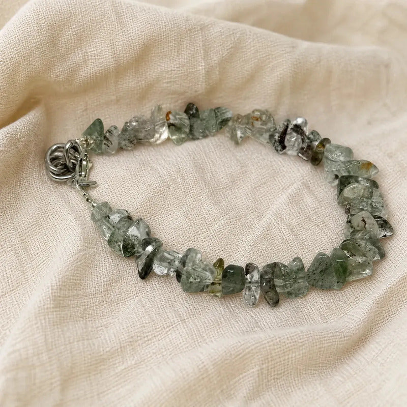 Pulsera Piedras Naturales Ágata Musgo - Conexión Cuarzo Musgo 45.72 Cm 18 Cm