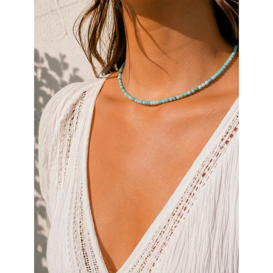 Collar Choker Mini Cuentas Piedras Naturales Delicado 40 Cm Aguamarina