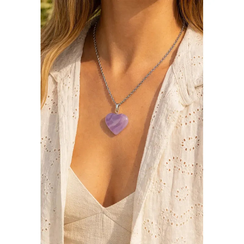 Collar Corazón Amatista Con Cadena - Transmutación Corazón Amatista