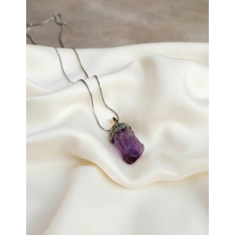 Collar Transmutación Punta De Amatista Con Pirita Y Cadena Punta De Amatista Con Pirita