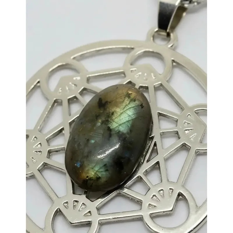 Collar Cubo De Metatron Grande Con Labradorita + Cadena Metatron Labradorita