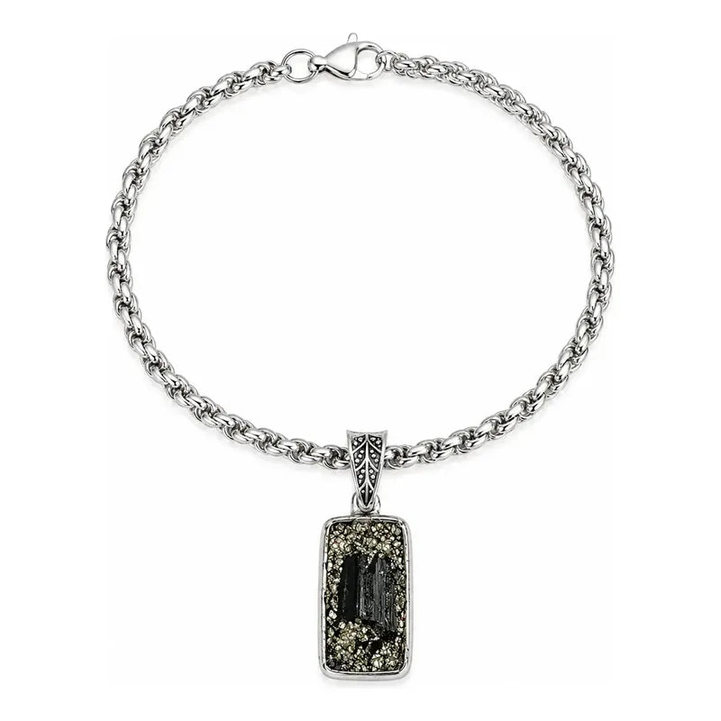 Pulsera Amuleto Mariposa Con Turmalina Y Pirita - Protección Rectángulo Turmalina Y Pirita 8 Cm 20 Cm