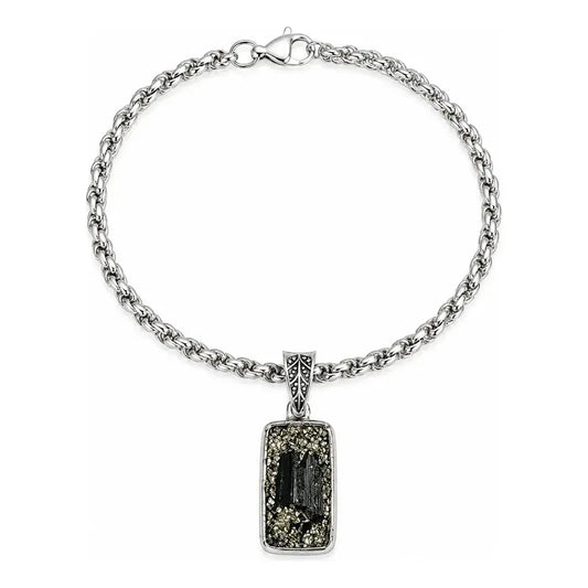 Pulsera Amuleto Mariposa Con Turmalina Y Pirita - Protección Rectángulo Turmalina Y Pirita 8 Cm 20 Cm