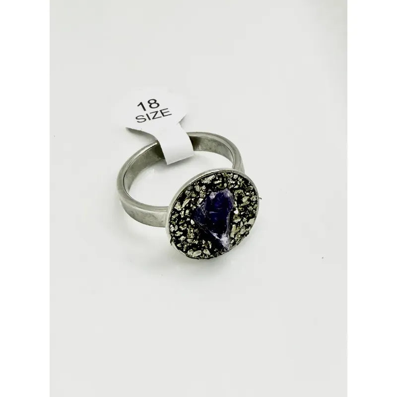 Anillo Piedras Naturales Mujer Turmalina Pirita Crisocola Color Amatista Y Pirita Talle 20 Amatista Pirita
