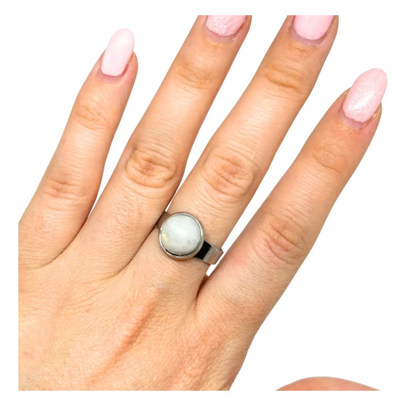 Anillo Piedras Naturales Adularia Regulable Acero Quirúrgico