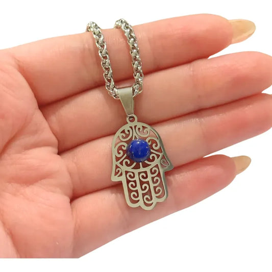 Collar Hamsa Mano Fátima Piedra Lapislázuli O Labradorita Color Hamsa Lapislázuli