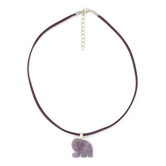 Collar Choker Gargantilla Piedras Naturales Soga Gamuza Elefante Amatista - Gamuza Violeta