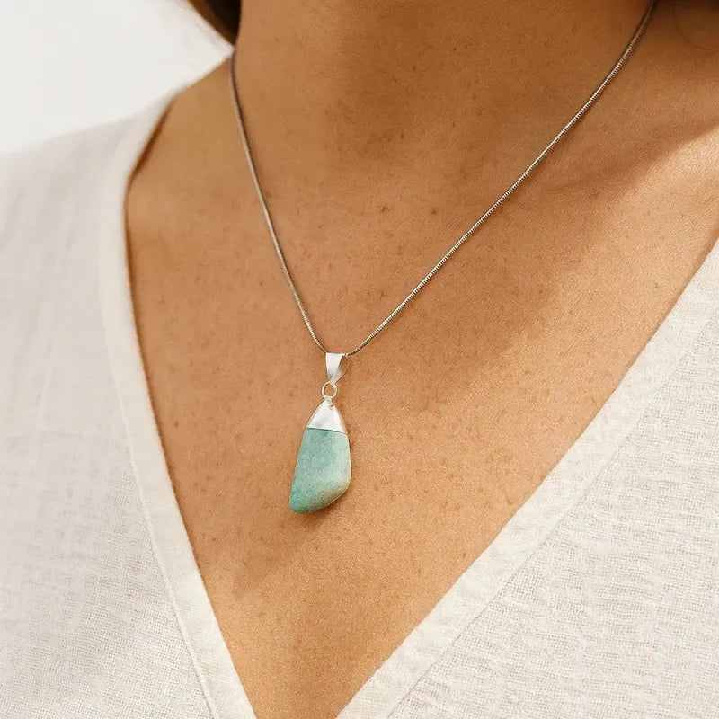 Collar Amazonita Piedra Natural Con Cadena Amazonita