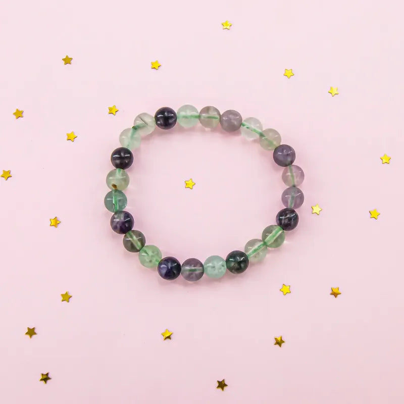 Pulsera Piedras Naturales Fluorita Arcoiris Elástica Fluorita 17.78 Cm 18 Cm