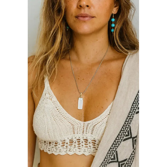 Collar Pureza Dije Selenita Con Baño De Plata Y Cadena Dije Selenita Baño De Plata 3 Cm.