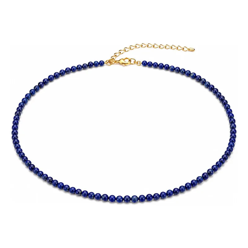 Collar Choker Mini Cuentas Piedras Naturales Delicado 40 Cm Lapislázuli 4 Mm Dorado