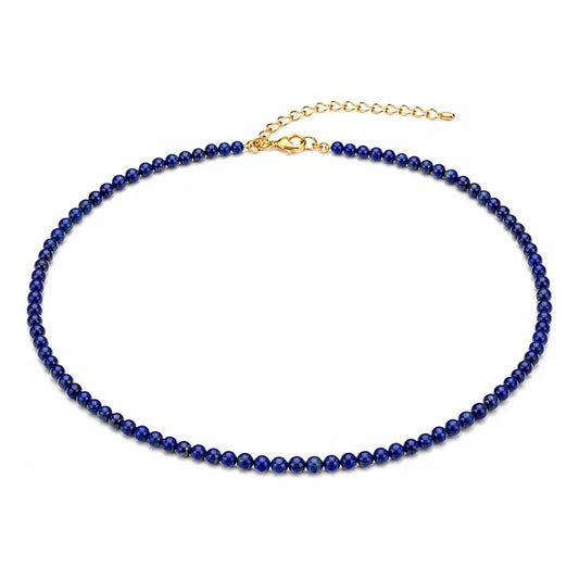 Collar Choker Mini Cuentas Piedras Naturales Delicado 40 Cm Lapislázuli 4 Mm Dorado