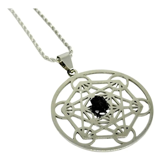 Collar Cubo De Metatron Con Turmalina + Cadena Metatron Turmalina