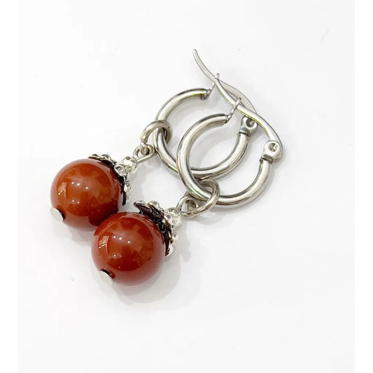 Aros Colgantes Jaspe Rojo Piedra Natural Esferas Jaspe Rojo Bolita